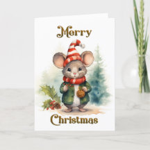 Whimsical Festive Mouse Christmas Card