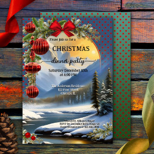 Whimsical Festive Retro Christmas Dinner Party Invitation
