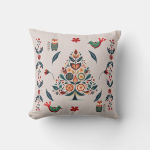 Whimsical Festive Scandinavian Folk Art Christmas Cushion