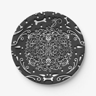 Whimsical Filigree Pumpkin & Bones Vintage Chalk Paper Plate