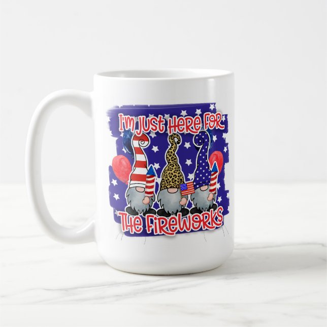 Whimsical Fireworks Gnomes Coffee Mug (Left)