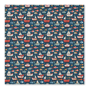 Whimsical Fish and Boat Pattern Wallpaper