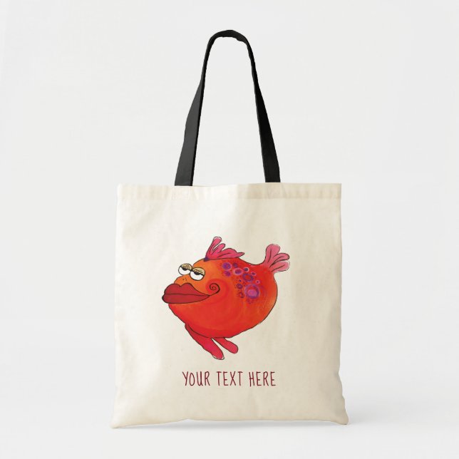 Whimsical Fish Art Pink and Red Tote Bag (Front)