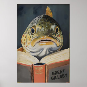 Whimsical Fish Book Lover Wall Art Literary
