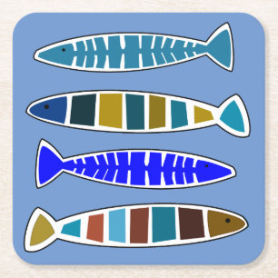 Whimsical Fish Coastal Nautical Beach House Square Paper Coaster
