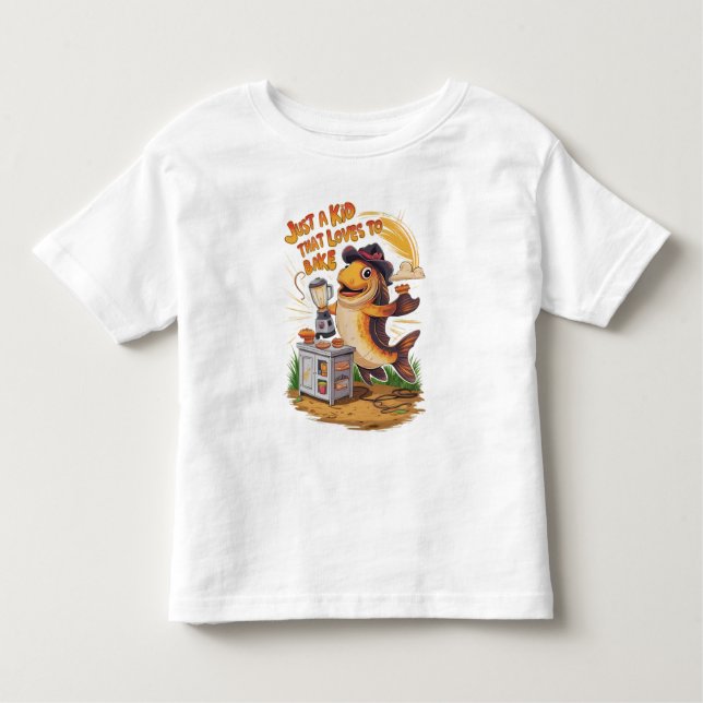Whimsical Fish in Cowboy Hat Whirls a Blender Toddler T-Shirt (Front)
