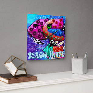 Whimsical Fish Trio Abstract Nautical Personalised Square Wall Clock