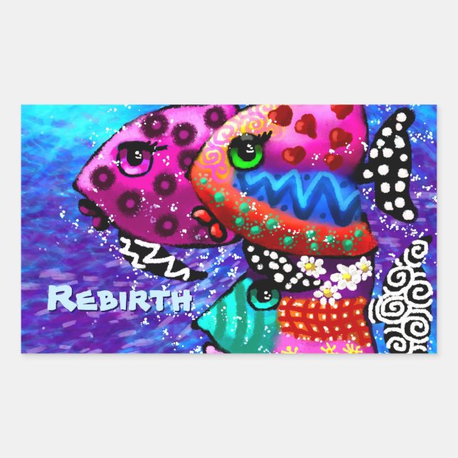 Whimsical Fish Trio Colourful Abstract Nautical Rectangular Sticker (Front)