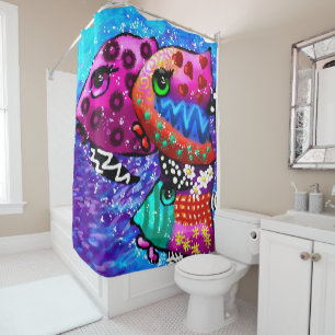 Whimsical Fish Trio Colourful Abstract Nautical Shower Curtain