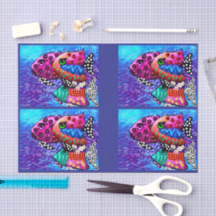 Whimsical Fish Trio Funky Decoupage Tissue Paper