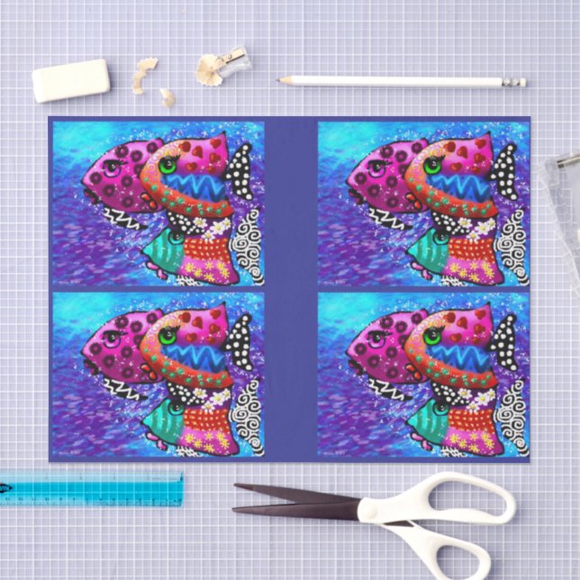Whimsical Fish Trio Funky Decoupage Tissue Paper (Craft)