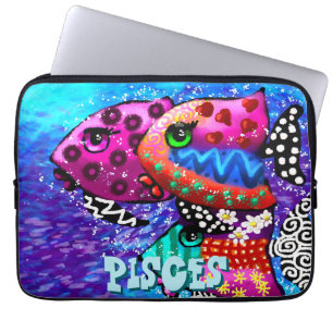 Whimsical Fish Trio Pisces Nautical Personalized Laptop Sleeve
