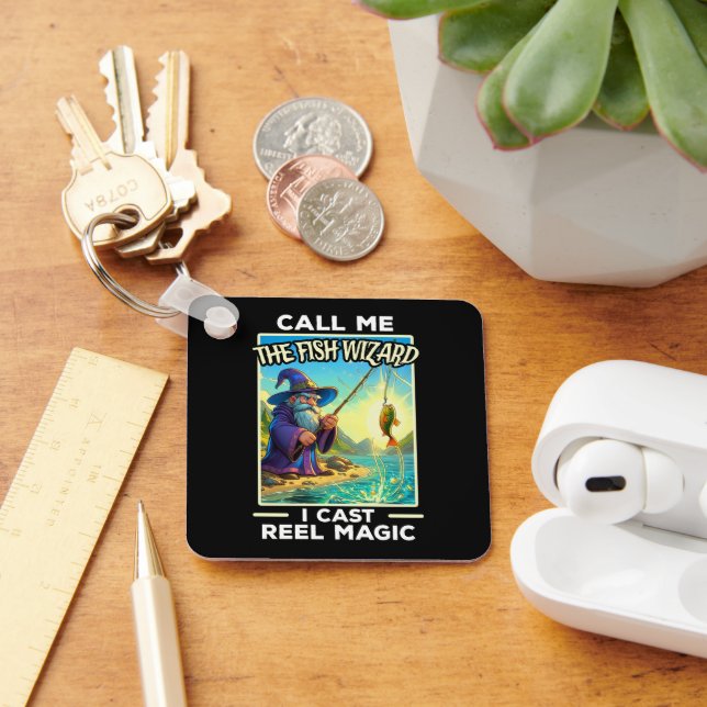 Whimsical Fishing Wizard Key Ring (Desk)