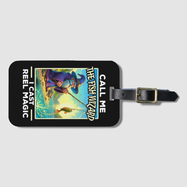 Whimsical Fishing Wizard Luggage Tag (Front Horizontal)