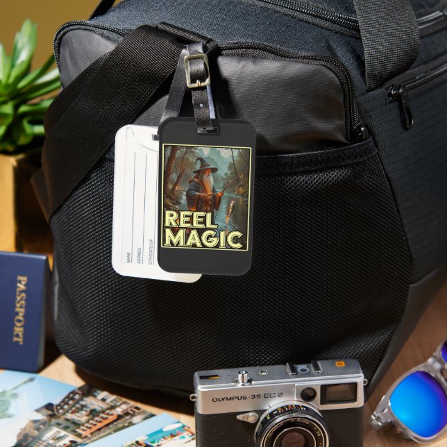 Whimsical Fishing Wizard Luggage Tag (Front & Back)