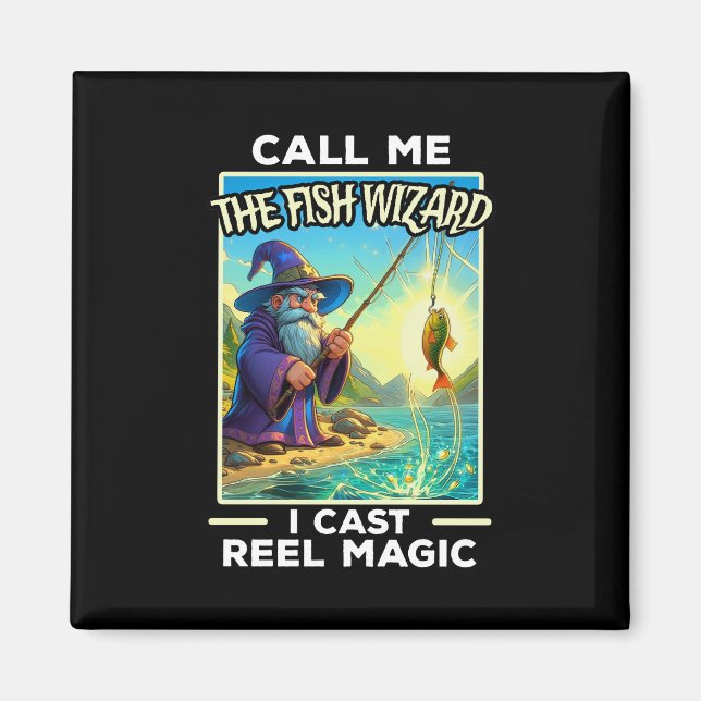 Whimsical Fishing Wizard Magnet (Front)
