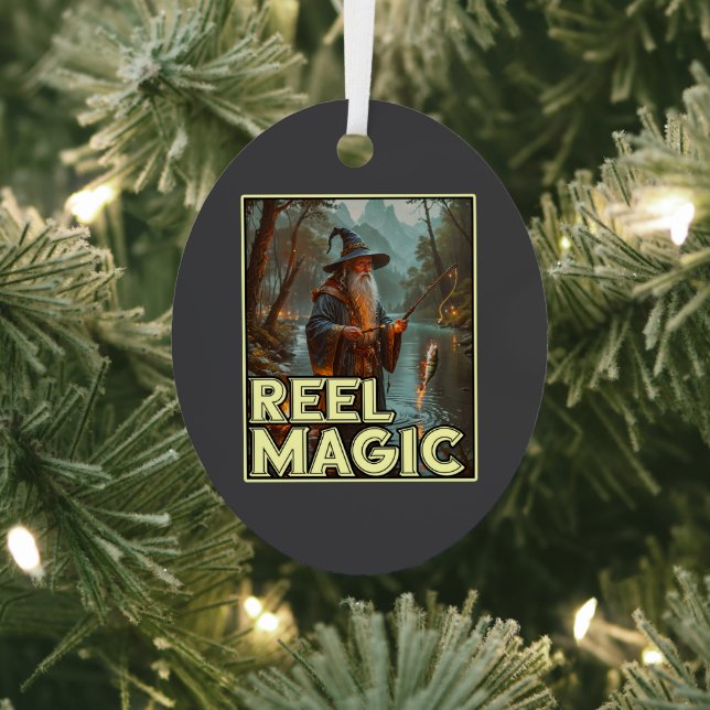 Whimsical Fishing Wizard Metal Tree Decoration (Insitu)
