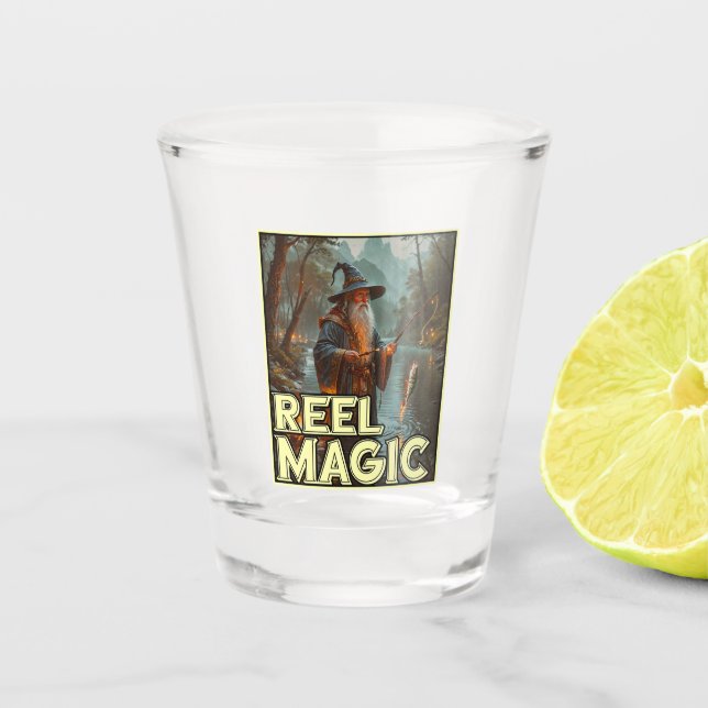Whimsical Fishing Wizard Shot Glass (Front)