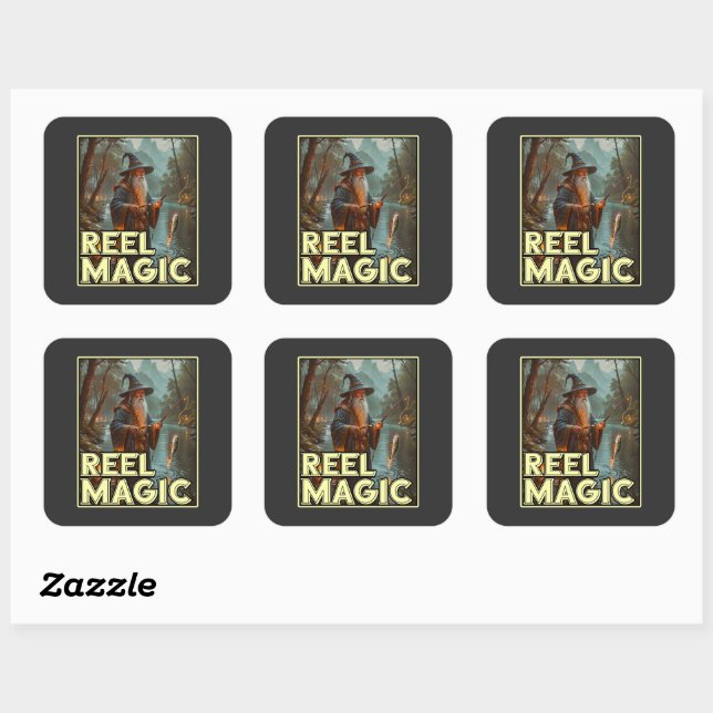 Whimsical Fishing Wizard Square Sticker (Sheet)