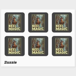 Whimsical Fishing Wizard Square Sticker