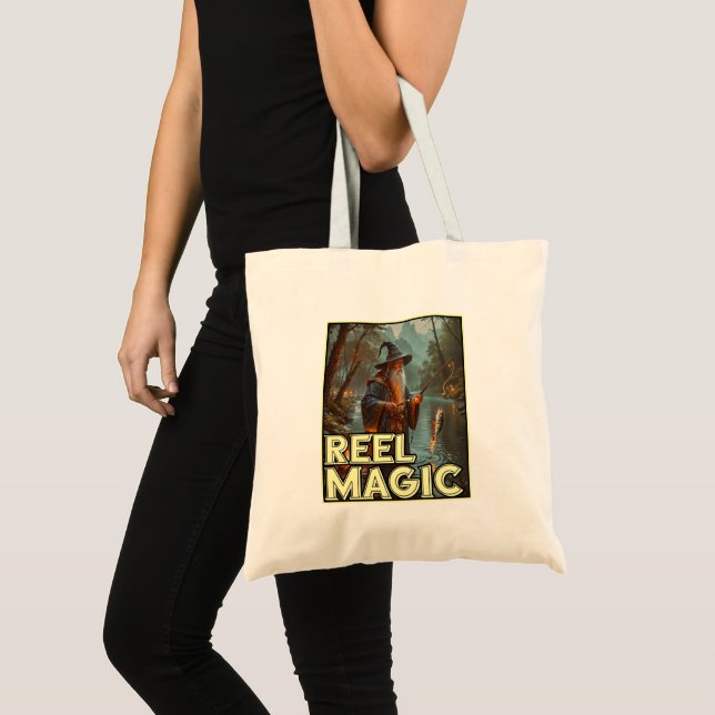 Whimsical Fishing Wizard Tote Bag (Front (Product))