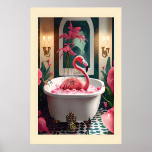 Whimsical Flamingo Bathtub Art Print Playful