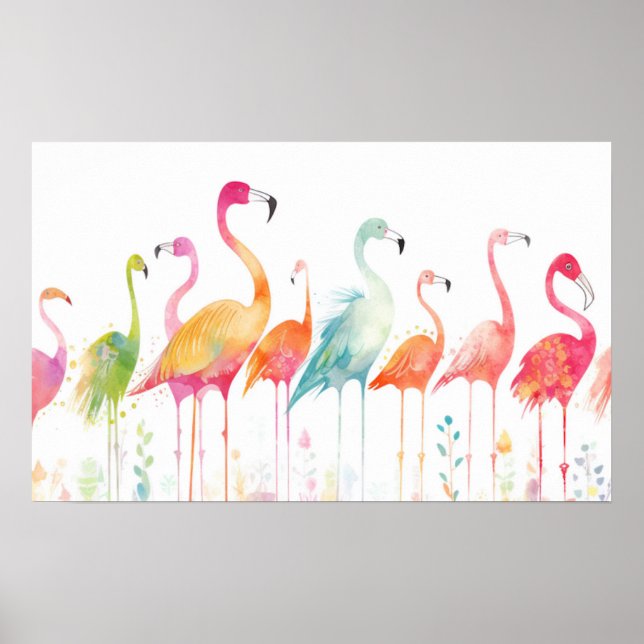 Whimsical Flamingo Birds Pillow Poster (Front)