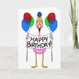 Whimsical Flamingo Happy Birthday Balloons Card