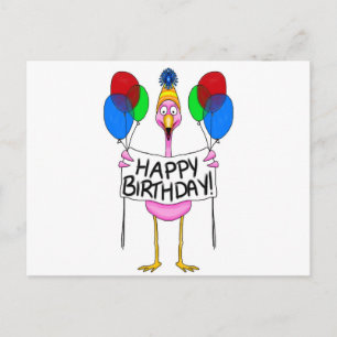 Whimsical Flamingo Happy Birthday Balloons Postcard