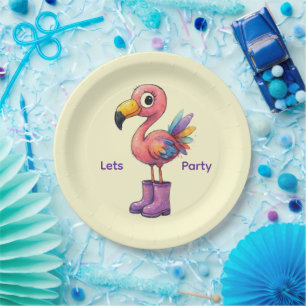WHIMSICAL FLAMINGO PAPER PLATE