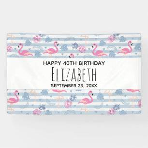 Whimsical Flamingo & Pineapple Pattern Birthday Banner