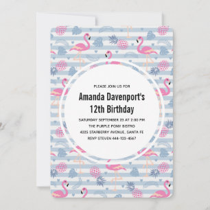 Whimsical Flamingo & Pineapple Pattern Birthday Invitation