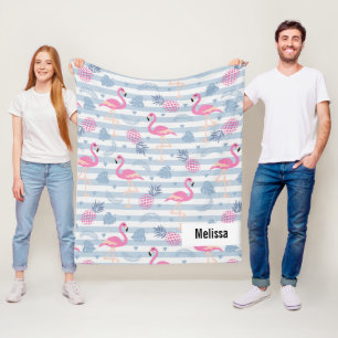 Whimsical Flamingo & Pineapple Pattern Fleece Blanket