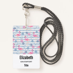 Whimsical Flamingo & Pineapple Pattern ID Badge