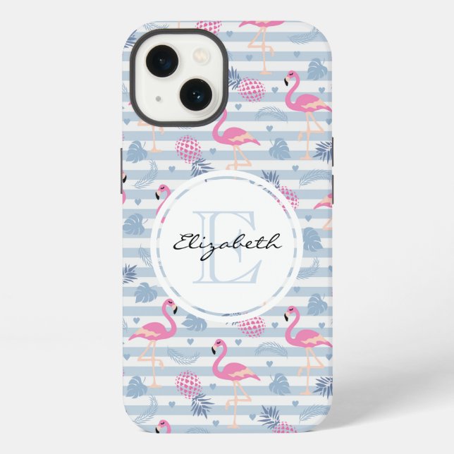 Whimsical Flamingo & Pineapple Pattern iPhone Case (Back)