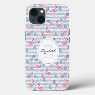 Whimsical Flamingo & Pineapple Pattern iPhone 13 Case