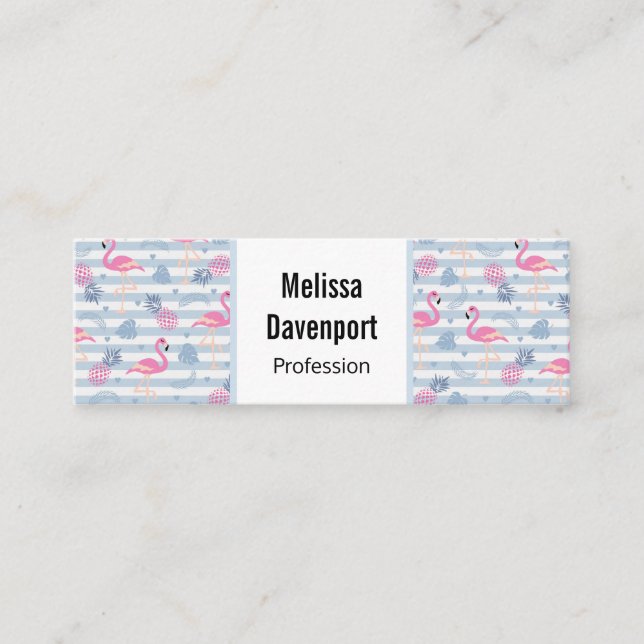 Whimsical Flamingo & Pineapple Pattern Mini Business Card (Front)