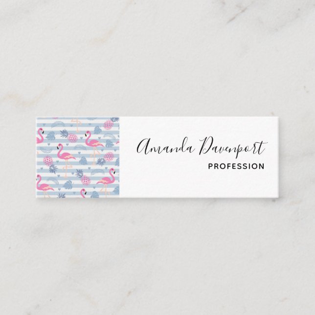 Whimsical Flamingo & Pineapple Pattern Mini Business Card (Front)