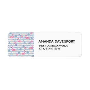 Whimsical Flamingo & Pineapple Pattern Return Address Label