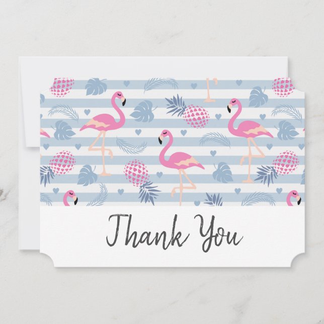 Whimsical Flamingo & Pineapple Pattern Thank You (Front)