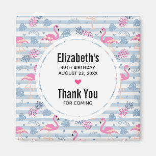 Whimsical Flamingo & Pineapple Pattern Thank You Magnet
