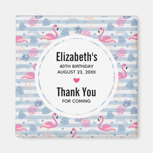 Whimsical Flamingo & Pineapple Pattern Thank You Magnet (Front)