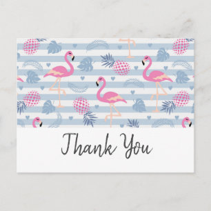 Whimsical Flamingo & Pineapple Pattern Thank You Postcard