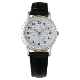 Whimsical Flamingo & Pineapple Pattern Watch