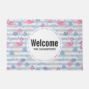 Whimsical Flamingo & Pineapple Pattern Welcome Doormat