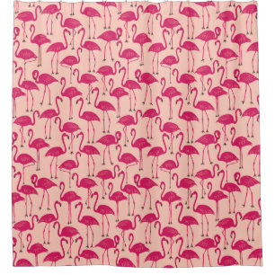 Whimsical Flamingo Tropical Bathroom Hot Pink Shower Curtain