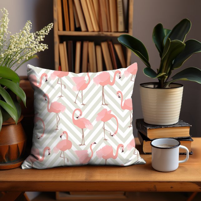 Whimsical Flamingos and Chevrons Pattern Cushion (Creator Uploaded)