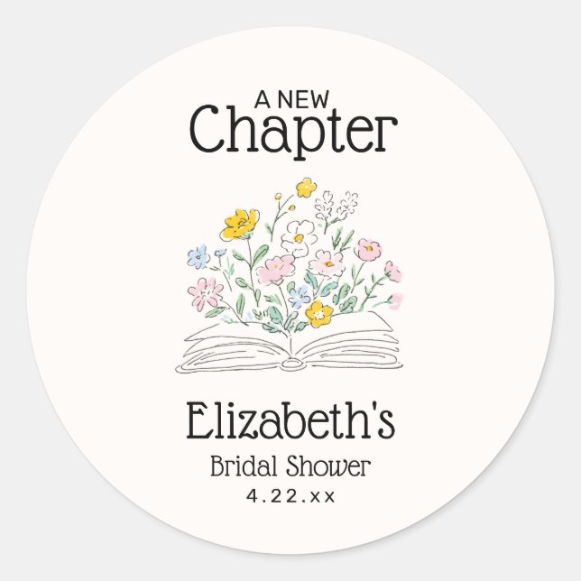 Whimsical Floral A New Chapter Bridal Shower  Classic Round Sticker (Front)
