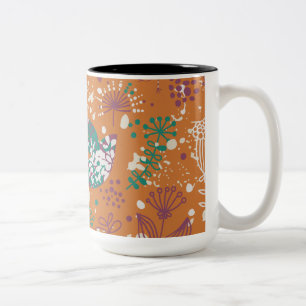 Whimsical Floral Birds Two-Tone Coffee Mug