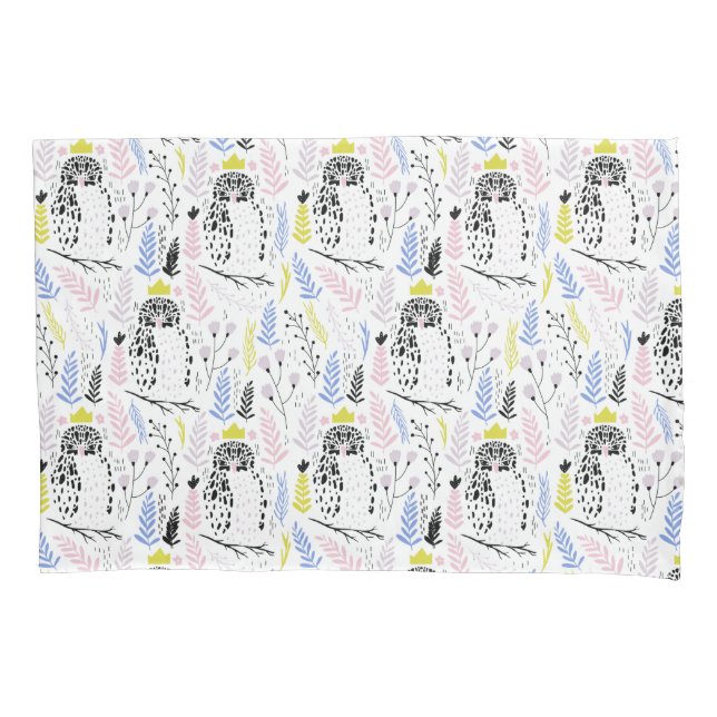 Whimsical Floral Black Nocturnal Owl Dot  Pillowcase (Front)